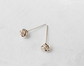 5 mm Oxidized love knot earrings, ball stud, 925 Silver Stud Earring, Rattan Weave Ball Minimalist, Men earrings, Cartilage piercing stud