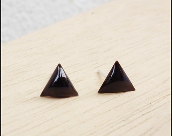 Black Triangle Stud Earrings, Triangle Geometric Studs, 925 Sterling Silver Post, Men Guys Earrings, Gift under 10 CHOOSE COLORS