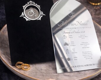 Velvet Envelope Mirror Acrylic Wedding Invitation Luxury Black Wedding Invite