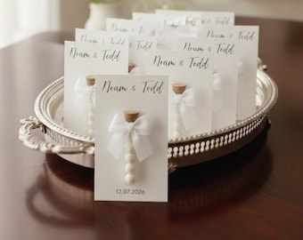 Personalized Rustic Glass Tube Wedding Favors | White Dragee Candy | Custom Guest Gift.