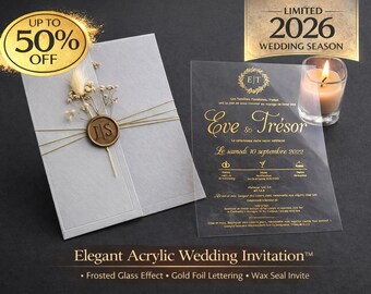 Luxury Acrylic Wedding Invitation Gold Foil Clear Invite Wax Seal Elegant Wedding Card