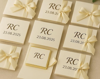 Personalized Chocolate Favor Set: Elegant Wedding Guest Gift with Satin Ribbon