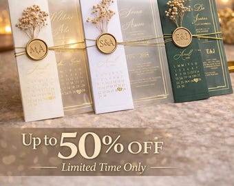 Green Acrylic Wedding Invitation Gold Foil Wax Seal Floral Personalized Suite