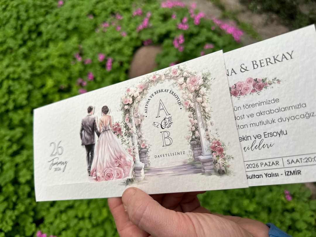 Sliding Floral Wedding Invitation | Romantic Printed Card With Bride ...