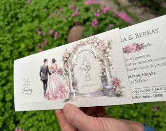 Sliding Floral Wedding Invitation | Romantic Printed Card with Bride and Groom Design