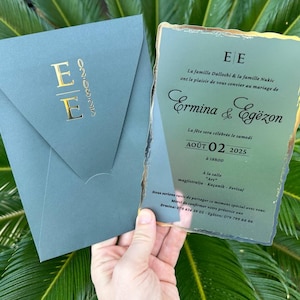 Elegante Hochzeitseinladungen in Grün und Goldfolie mit benutzerdefiniertem Text, ideale Einladung für moderne Hochzeit und besondere Veranstaltung, Geburtstagseinladung