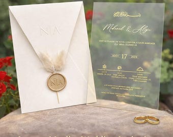 Muslim Acrylic Wedding Invitation with Gold Foil and Wax Seal
