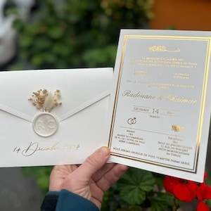 Elegant Wedding Invitation Set; Floral wedding invitation with gold print and custom seal wax, quinceanera invitation, birthday invitation