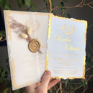 Elegant Wedding Invitation Set; Royal Invitation with Asimetric Borders and Personalised Wax, quinceanera invitation, birthday invitation