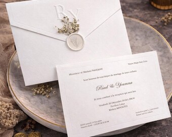 White Wedding Invitation Wax Seal Minimalist Luxury Envelope Invite