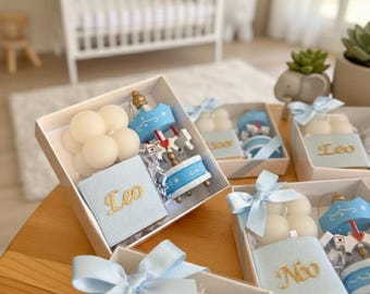 Personalized Baby Shower Favor Box, Custom Newborn Gift Set, Christening Candle and Chocolate Favors