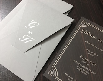 Clear Acrylic Wedding Invitation: Silver Print, Grey Envelope