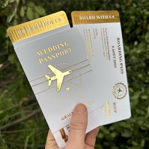Faire-part de passeport de mariage de luxe avec impression dorée, Faire-part de mariage passeport avec impression dorée, Faire-part passeport avec impression dorée