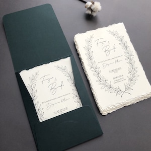 Elegante groene trouwkaarten, op maat gesneden envelop en kaart met natuurlijke rand, gepersonaliseerde uitnodiging voor evenement, moderne uitnodigingen voor evenementen, quinceañera