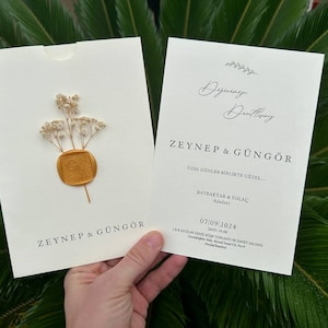 Convite de casamento elegante em formato arredondado com cartão em relevo e selo de cera personalizado, convite de aniversário, convite de casamento floral