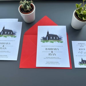 Ritratto personalizzato della location per matrimoni ad acquerello, ritratto in chiesa per matrimoni