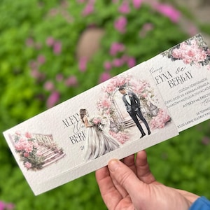 Schiebe Braut und Bräutigam animierte Blumenhochzeitseinladung, niedliche animierte Einladung, niedliche animierte Einladung, Günstige Hochzeitseinladung