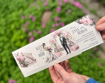 Sliding Bride and Groom Animated Floral Wedding Invitation