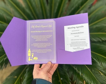 Purple Acrylic Wedding Invitation: Gold Print, Personalized Wax Seal