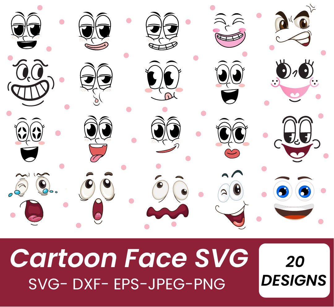 Smiley Face Svg Bundle Cartoon Faces Svg, Emoji Svg Happy Face Svg ...