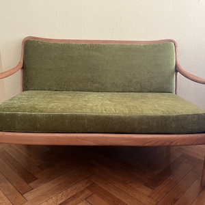 60s vintage sofa two-seater, 2-seater couch cherrywood