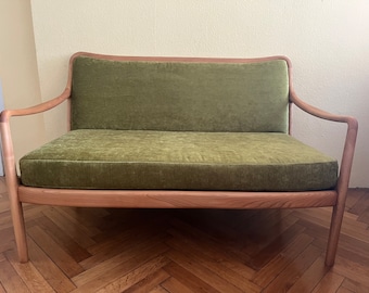 60s vintage sofa two-seater, 2-seater couch cherrywood