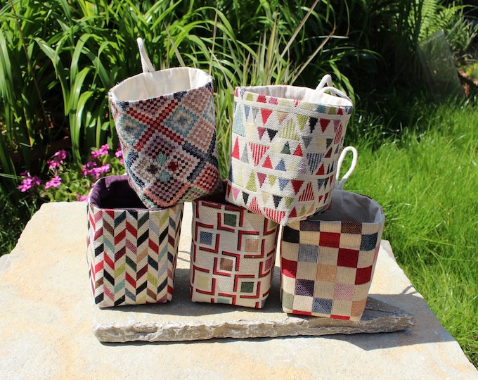 Reversible Tapestry Fabric Basket: Hanging Organizer Bin