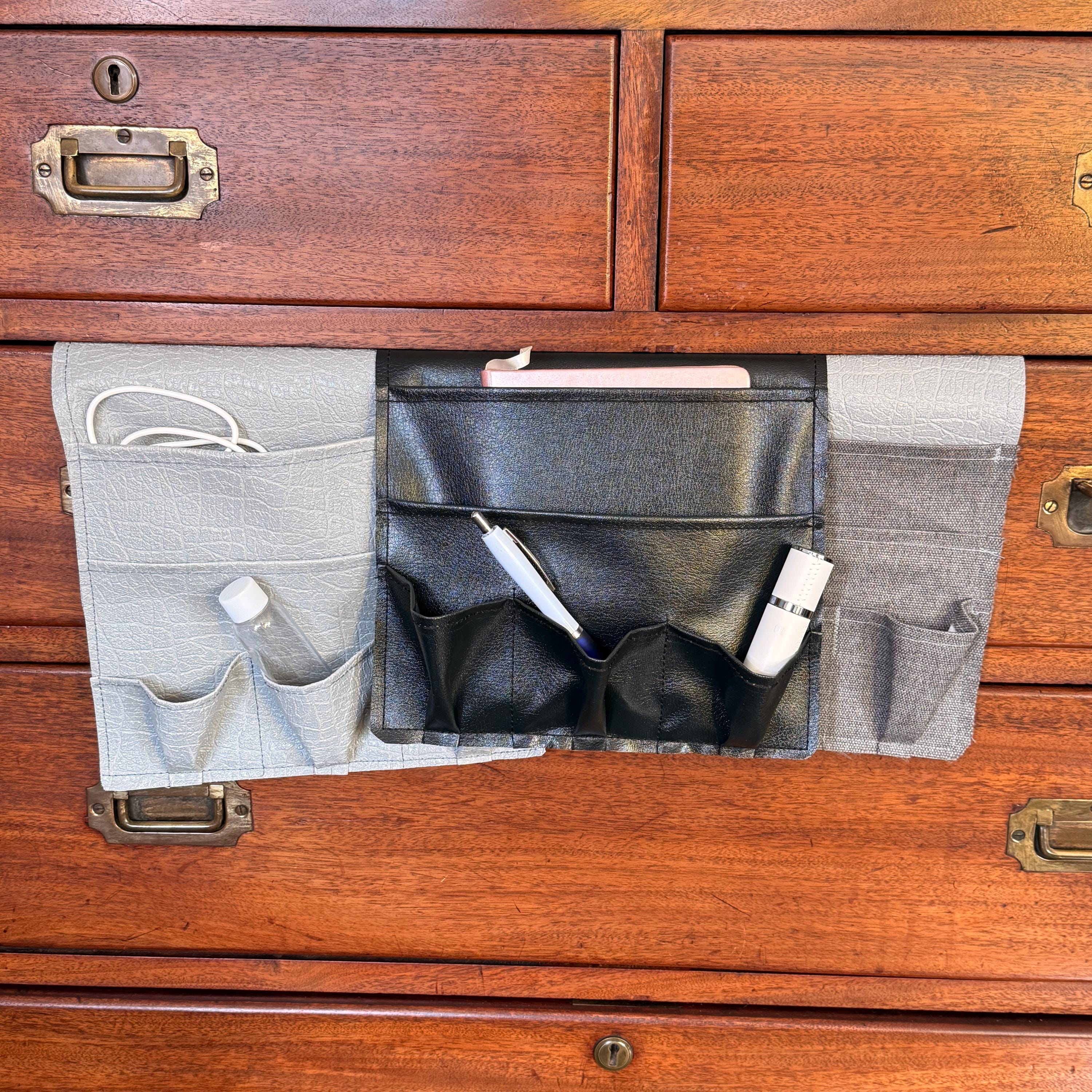 Waterproof Faux Leather Bedside Organizer - 5-Pocket Hanging Caddy for RV, Camper, Tent, Sofa