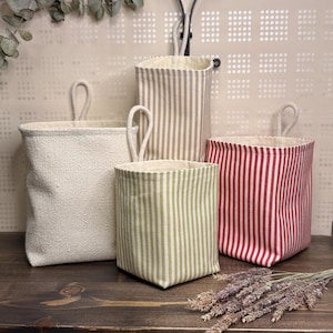 Linen Striped Hanging Basket: Reversible Fabric Organizer