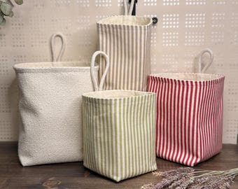 Linen Striped Hanging Basket: Reversible Fabric Organizer