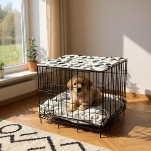 Double-Sided Dog Crate Cover with Magnetic Corners – Custom Size & Fabric, Optional Name Appliqué