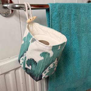 Hanging Linen Toilet Paper Basket: Small Bathroom Organizer