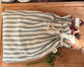 Green Linen Drawstring storage,  Handmade in Wales