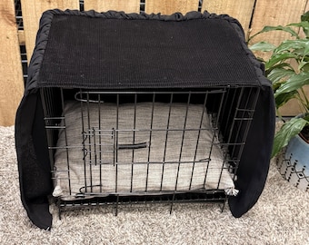 Breathable Dog Crate Cover: Black Designer Fabric, Handmade in UK