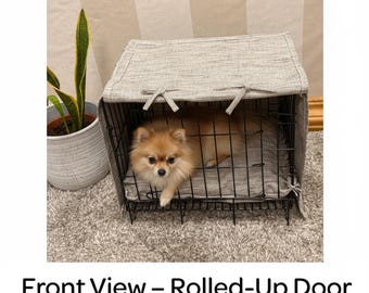 Pet Crate Cover – Roll-Up Front – Modern Black & Grey Fabric – Custom Sizes