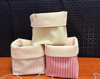 Linen Striped Hanging Basket: Reversible Fabric Organizer