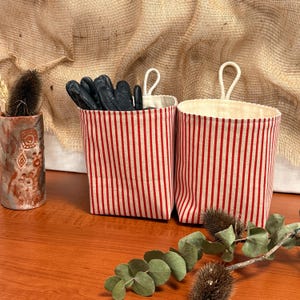 Handmade Linen Hanging Basket: Reversible Fabric Bin, Home Organization