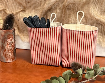 Handmade Linen Hanging Basket: Reversible Fabric Bin, Home Organization