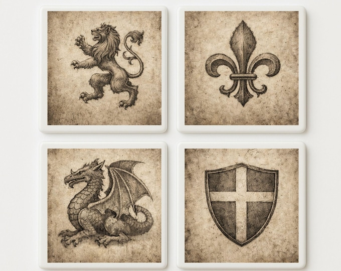 Medieval Heraldic Tile Set of 4 | Castle Decor
