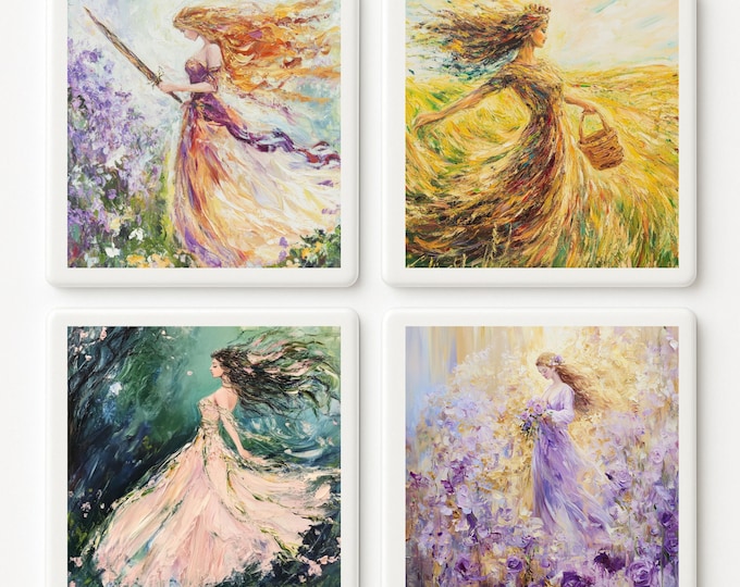 Goddess Art Tile Set of 4 | Persephone & Mythic Muses