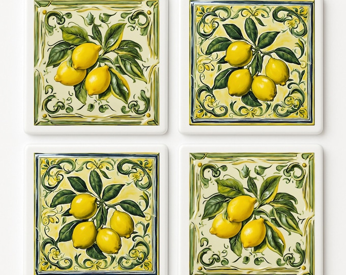 Italian Lemon Ceramic Tile Coaster: Handmade Tuscan Decor
