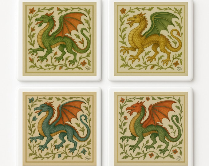 Medieval Dragon Tile Set – Vintage Fantasy Decor