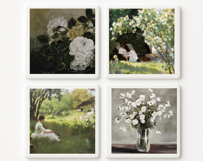 Impressionist Garden Ceramic Tile Set – Romantic Floral Art Decor – 4x4 Decorative Tiles