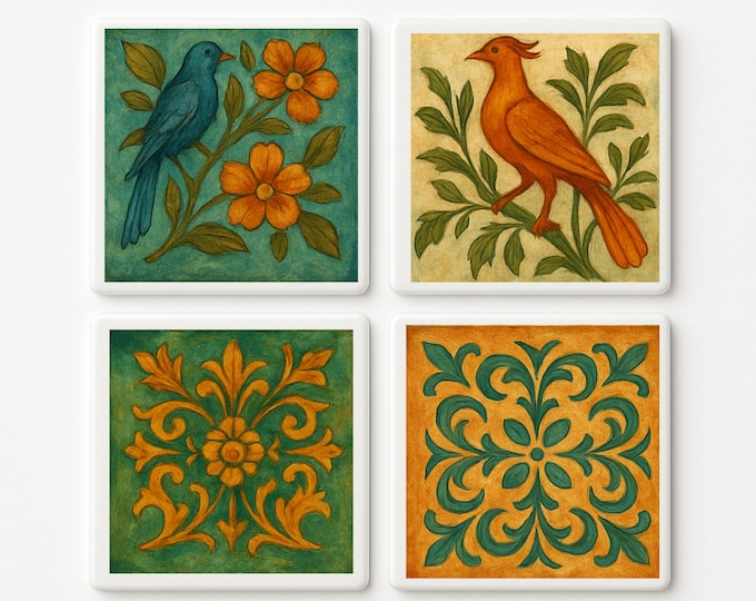 Medieval Bird Ceramic Tile | Gothic Folk Art Decor, Old World Accent