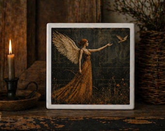 守護天使のセラミックタイルコースター、ダークフェアリーアート装飾