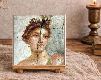 Roman Fresco Portrait Tile Coasters – Ancient Pompeii Style - Historic home decor