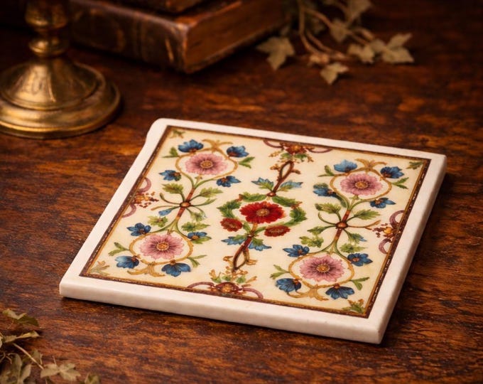 Medieval Floral Ceramic Coaster | Tudor Folklore Design