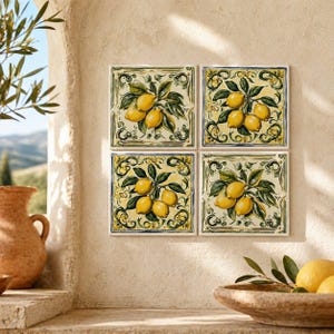 Ceramic Lemon Coasters: Vintage Mosaic Tiles - Tuscan Kitchen Style