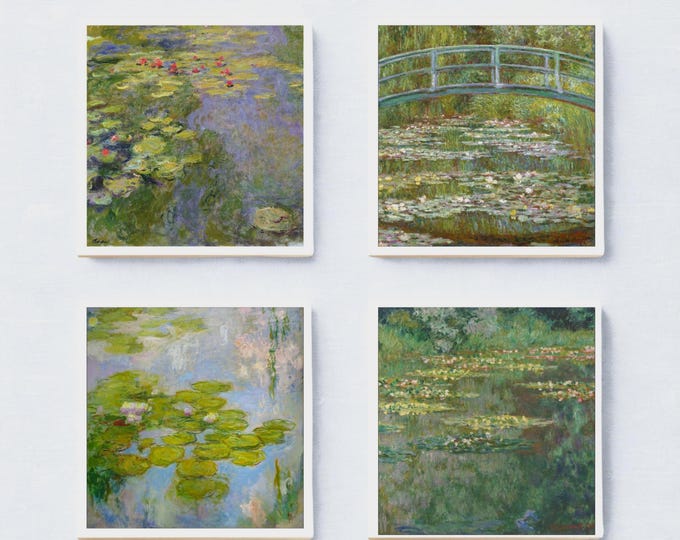 Claude Monet Water Lilies Ceramic Tile – Giverny Garden Wall Art – Impressionist French Decor