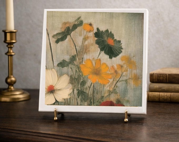 Vintage Wildflower Ceramic Tile | Floral Art Coaster or Decor | Victorian Era